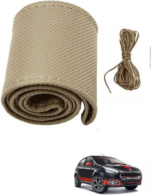 ARNEJA Hand Stiched Steering Cover For Fiat 500 Abarth(Beige, Leather)