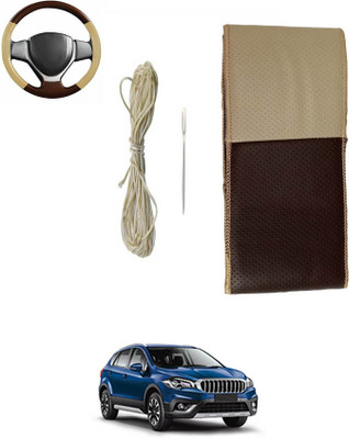 ABJD Hand Stiched Steering Cover For Suzuki S4(Beige, Brown, Leatherite)