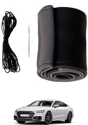 MATIES Hand Stiched Steering Cover For Audi S7(Black/Grey, Leatherite)