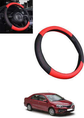 MATIES Steering Cover For Toyota Etios(Red/Black, Leatherite)