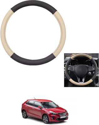 MATIES Steering Cover For Toyota Universal For Car(Beige/Black, Leather)