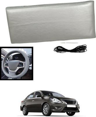 MATIES Hand Stiched Steering Cover For Nissan Sunny(Silver, Leatherite)