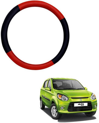RKPSP Hand Stiched Steering Cover For Universal For Car Alto 800(Red/Black, Leatherite)
