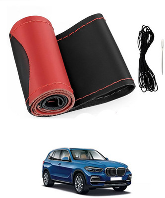 monolive Hand Stiched Steering Cover For BMW X5(Red/Black, Leatherite)