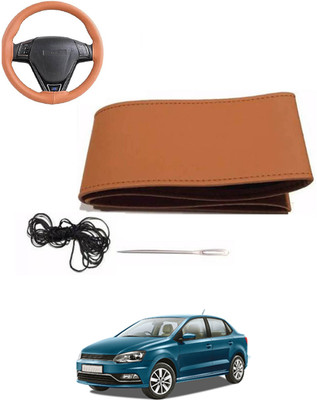 MATIES Hand Stiched Steering Cover For Volkswagen Universal For Car(Tan, Leatherite)