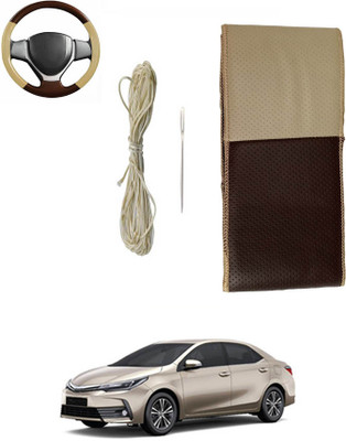 monolive Hand Stiched Steering Cover For Toyota Altis(Brown/Beige, Leatherite)