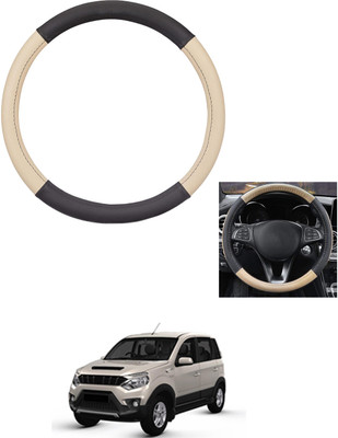 MATIES Steering Cover For Mahindra Universal For Car(Beige/Black, Leather)