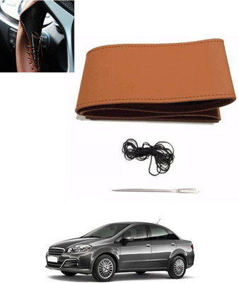 MATIES Hand Stiched Steering Cover For Fiat Universal For Car(Tan, Leatherite)