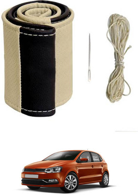 MATIES Hand Stiched Steering Cover For Volkswagen Polo(Beige/Black, Leatherite)