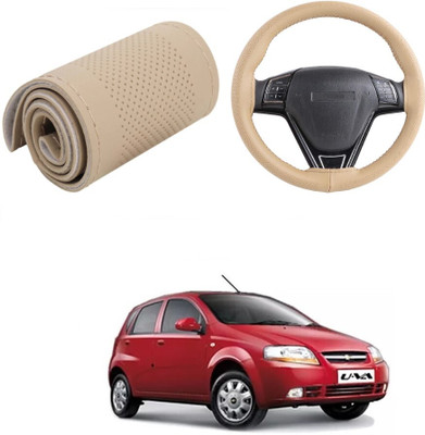 Arnejas Hand Stiched Steering Cover For Chevrolet Aveo UVA(Beige, Leather)