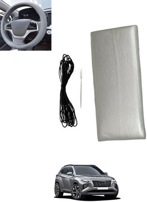 MSNP Hand Stiched Steering Cover For Hyundai Tucson(Silver, Leatherite)