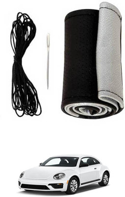 monolive Hand Stiched Steering Cover For Volkswagen Beetle(Silver/Black, Leatherite)