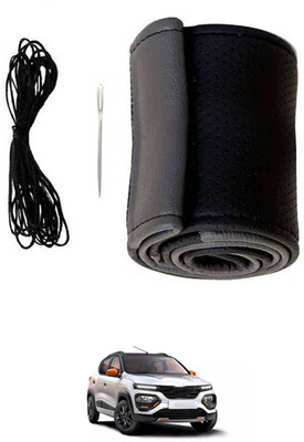 monolive Hand Stiched Steering Cover For Renault Universal For Car(Grey/Black, Leatherite)