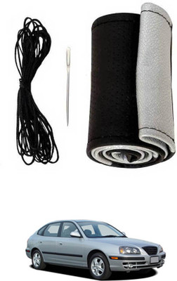monolive Hand Stiched Steering Cover For Hyundai Elantra(Silver/Black, Leatherite)