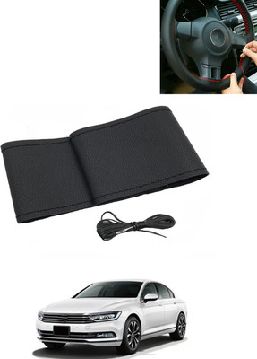 MATIES Hand Stiched Steering Cover For Volkswagen Passat(Black, Leatherite)