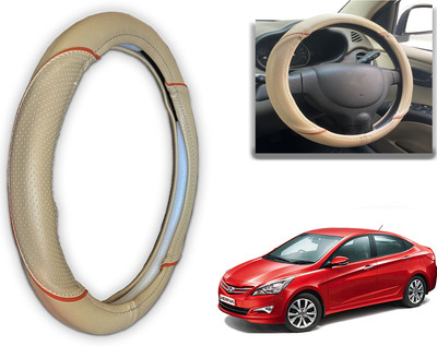 PEEPS STORE Steering Cover For Hyundai Verna Fluidic(Black, Red, Leatherite)
