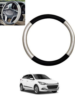 monolive Hand Stiched Steering Cover For Hyundai Elite i20(Silver/Black, Leatherite)