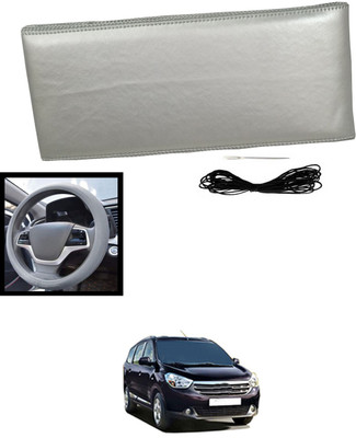 MATIES Hand Stiched Steering Cover For Renault Lodgy(Silver, Leatherite)