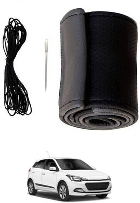 MATIES Hand Stiched Steering Cover For Hyundai Elite i20(Black/Grey, Leatherite)