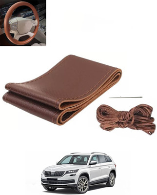 RKPSP Hand Stiched Steering Cover For Skoda Universal For Car(Brown, Leatherite)