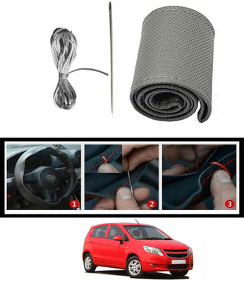 monolive Hand Stiched Steering Cover For Chevrolet Sail UVA(Grey, Leatherite)