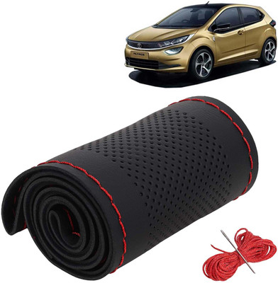 Kingsway Hand Stiched Steering Cover For Tata Universal For Car(Black Color with Red Thread, Leatherite)