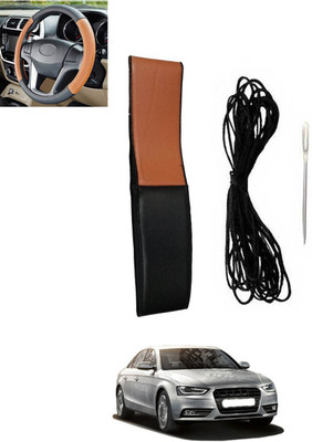 RKPSP Hand Stiched Steering Cover For Audi S4(Tan, Black, Leatherite)