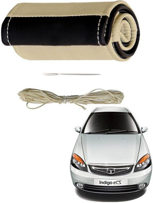 RKPSP Hand Stiched Steering Cover For Universal For Car Universal For Car(Beige/Brown, Leatherite)