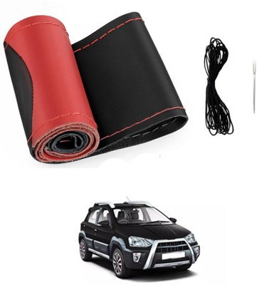 MATIES Hand Stiched Steering Cover For Toyota Etios Cross(Red/Black, Leatherite)