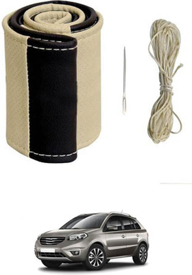MATIES Hand Stiched Steering Cover For Renault Koleos(Beige/Black, Leatherite)