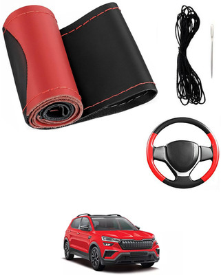 MATIES Hand Stiched Steering Cover For Skoda Universal For Car(Red/Black, Leatherite)