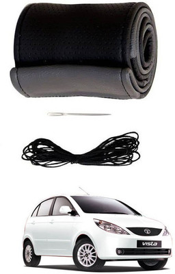 RKPSP Hand Stiched Steering Cover For Universal For Car Vista(Black/Grey, Leatherite)