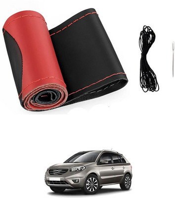 MSNP Hand Stiched Steering Cover For Renault Koleos(Red & Black, Leatherite)