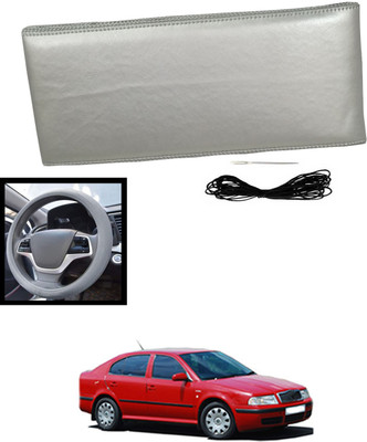 MATIES Hand Stiched Steering Cover For Skoda Octavia(Silver, Leatherite)
