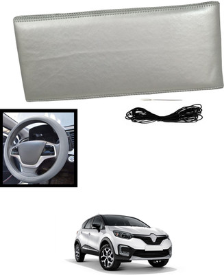 MATIES Hand Stiched Steering Cover For Renault Universal For Car(Silver, Leatherite)