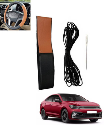 monolive Hand Stiched Steering Cover For Volkswagen Universal For Car(Tan, Black, Leatherite)