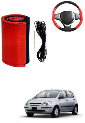 Autocom Hand Stiched Steering Cover For Hyundai Getz(Red, Black, Leather)