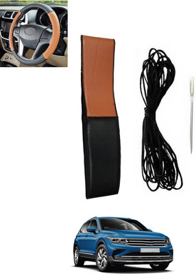 monolive Hand Stiched Steering Cover For Volkswagen Universal For Car(Tan, Black, Leatherite)