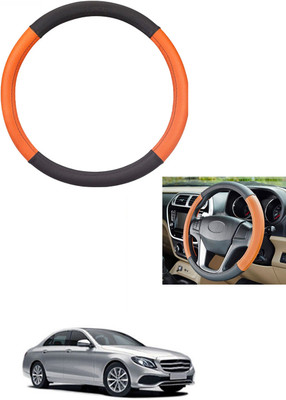 MATIES Steering Cover For Mercedes Benz E220(Tan/Black, Leather)