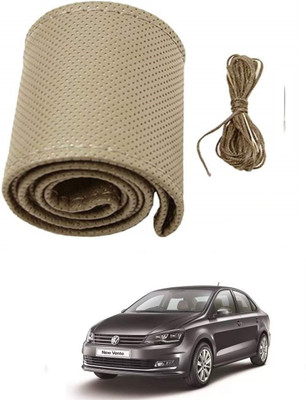 ARNEJA Hand Stiched Steering Cover For Volkswagen Vento(Beige, Leather)