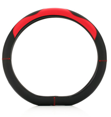 softx Steering Cover For Universal For Car NA(Premium Faux Leather Car Steering Wheel Cover Flat Bottom D Shape - Red & Black, Leather)