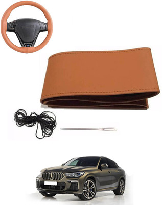 MATIES Hand Stiched Steering Cover For BMW X6(Tan, Leatherite)
