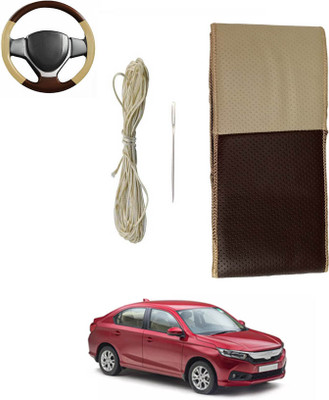 ABJD Hand Stiched Steering Cover For Honda Amaze(Beige, Brown, Leatherite)
