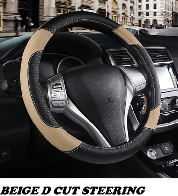 Edylinn Hand Stiched Steering Cover For Universal For Car NA(Beige D Cut, Leather)