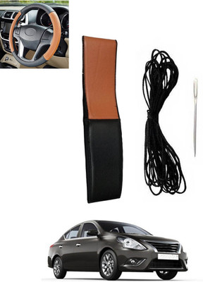 monolive Hand Stiched Steering Cover For Nissan Sunny(Tan, Black, Leatherite)