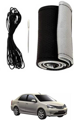 ABJD Hand Stiched Steering Cover For Toyota Etios Liva(Silver, Black, Leatherite)