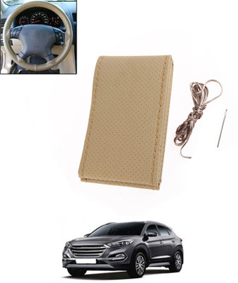 ABJD Hand Stiched Steering Cover For Volkswagen Tucson(Beige, Leatherite)