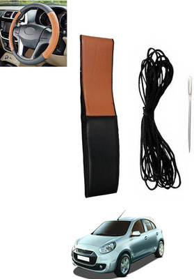 monolive Hand Stiched Steering Cover For Renault Pulse(Tan, Black, Leatherite)