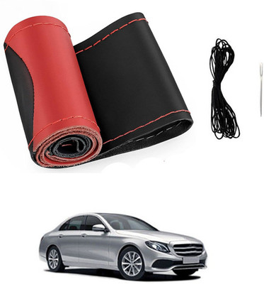 monolive Hand Stiched Steering Cover For Mercedes Benz E220(Red/Black, Leatherite)