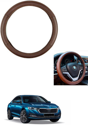 MATIES Steering Cover For Skoda Octavia(Brown, Leather)
